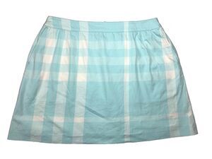 Burberry Golf Pastel Blue Mega Check Lined Skirt Size 10 Vintage